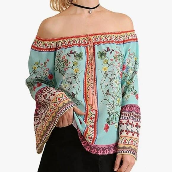 UMGEE Straight Off the Runway Off the Shoulder Top boho chic - Picture 1 of 15